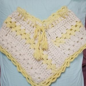Handmade Crochet Baby Poncho in Yellow & White